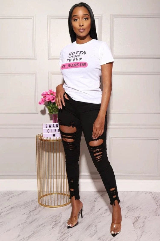 Denim Pencil Pants Slim Long Trousers Ripped Hole Stretch Feet Pants Female - MANDOTOS