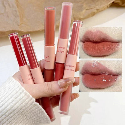 Double End Lip Glaze Full Gloss Mirror And Matte Velvet Long Term Color And Moisture Lip Gloss Anti Stain Cosmetic Lip Glaze - MANDOTOS