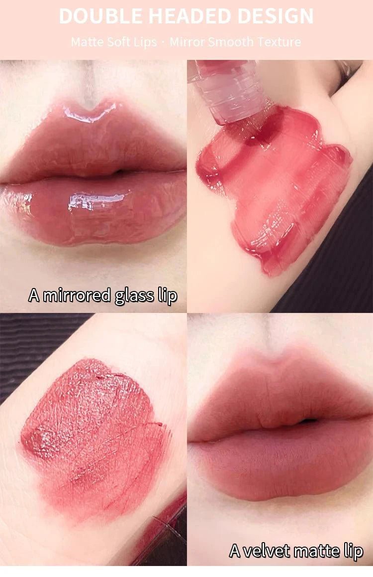 Double End Lip Glaze Full Gloss Mirror And Matte Velvet Long Term Color And Moisture Lip Gloss Anti Stain Cosmetic Lip Glaze - MANDOTOS