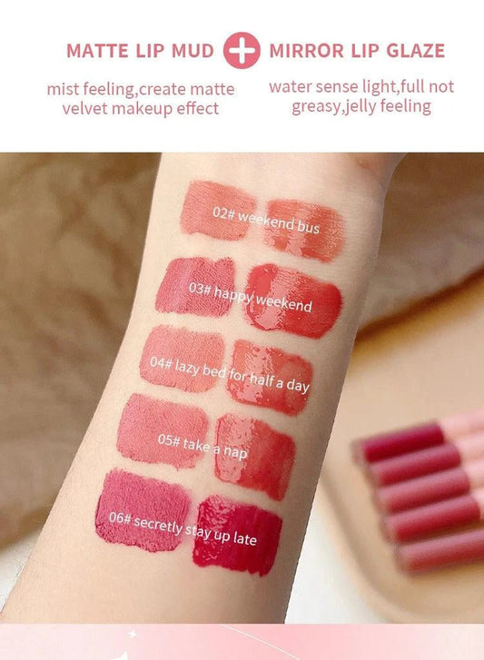 Double End Lip Glaze Full Gloss Mirror And Matte Velvet Long Term Color And Moisture Lip Gloss Anti Stain Cosmetic Lip Glaze - MANDOTOS