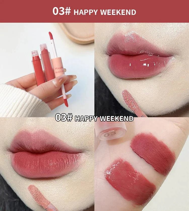 Double End Lip Glaze Full Gloss Mirror And Matte Velvet Long Term Color And Moisture Lip Gloss Anti Stain Cosmetic Lip Glaze - MANDOTOS