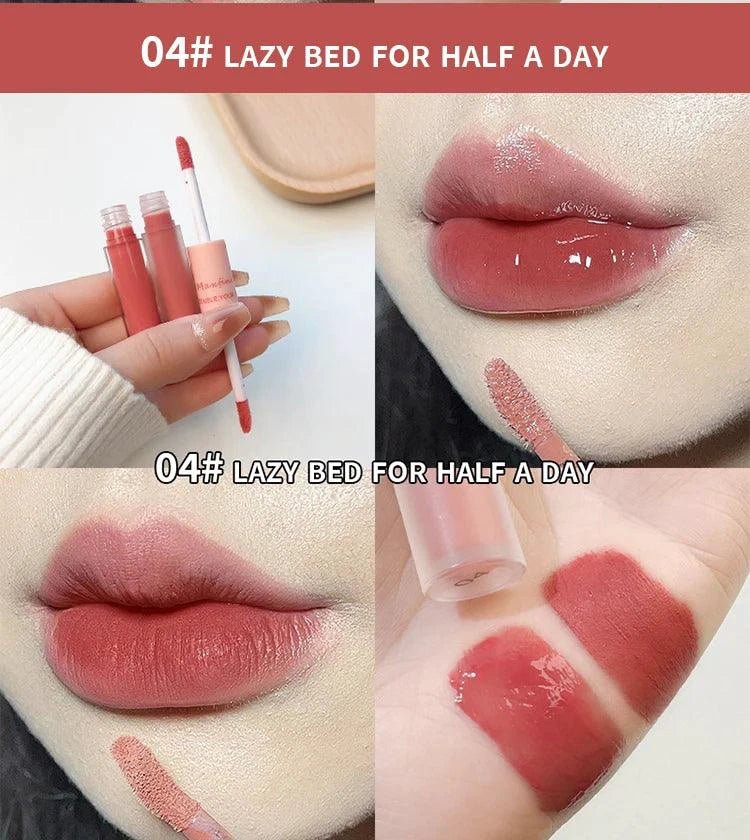 Double End Lip Glaze Full Gloss Mirror And Matte Velvet Long Term Color And Moisture Lip Gloss Anti Stain Cosmetic Lip Glaze - MANDOTOS