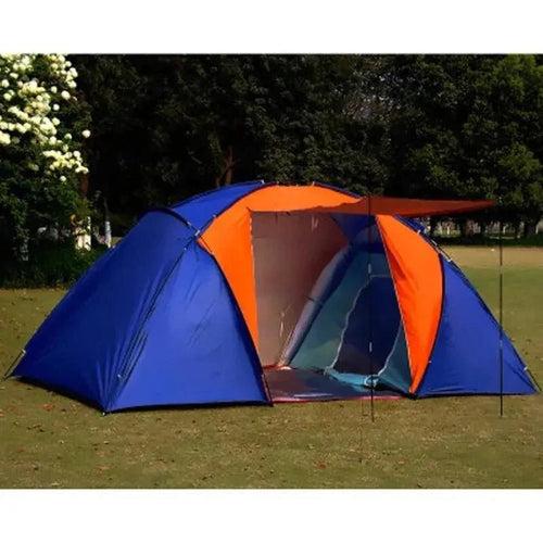 Mandotos dual-layer family camping tent with mesh windows and waterproof rainfly, suitable for outdoor camping and family trips.