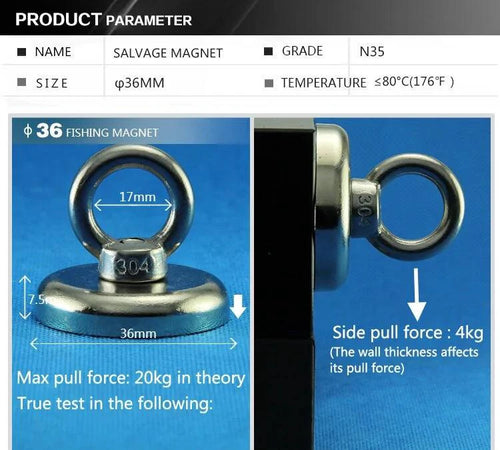 Mandotos Dual Power Treasure Magnets with magnetic and mechanical features, designed for secure treasure retrieval and exploration.
