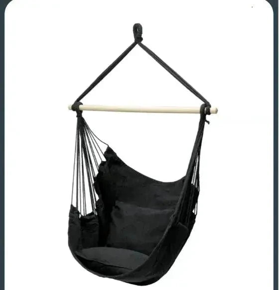 Mandotos Easy-Install Indoor Outdoor Swing Chair hanging with sturdy ropes and cushioned seat, ideal for relaxing spaces