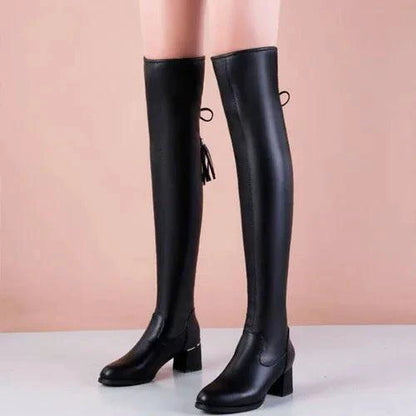 Elastic Leather Knee Boots - MANDOTOS
