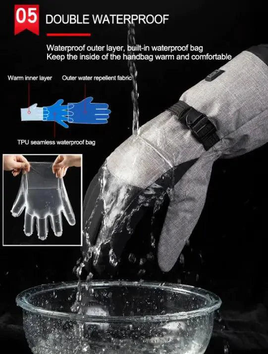 Electric Heated Gloves - Skiing Motorcycle Touchscreen Rechargeable - MANDOTOS