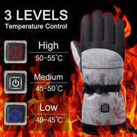 Mandotos electric heated gloves for skiing and motorcycle riding with touchscreen and rechargeable battery.