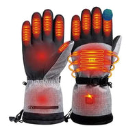 Mandotos electric heated gloves for skiing and motorcycle riding with touchscreen compatibility and rechargeable battery.