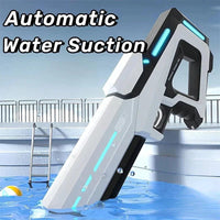 Mandotos electric water gun for adults, a powerful automatic water blaster ideal for summer outdoor beach fun.