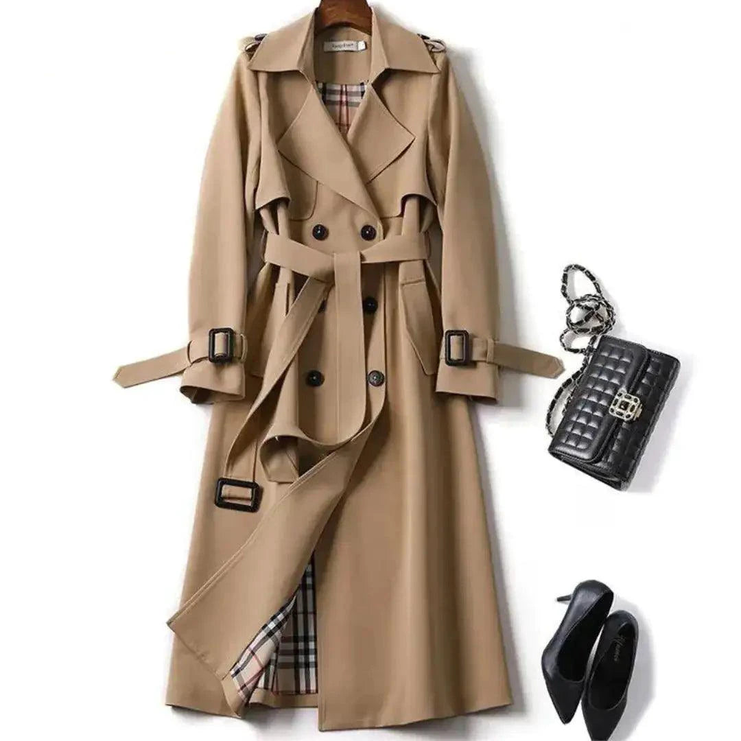 Elegant classic trench coat by MANDOTOS, featuring a tailored fit and stylish design, shown in a neutral color.