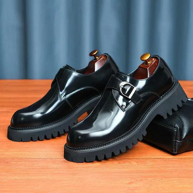 Elegant genuine leather shoes by MANDOTOS featuring polished brown leather and classic design for formal occasions.