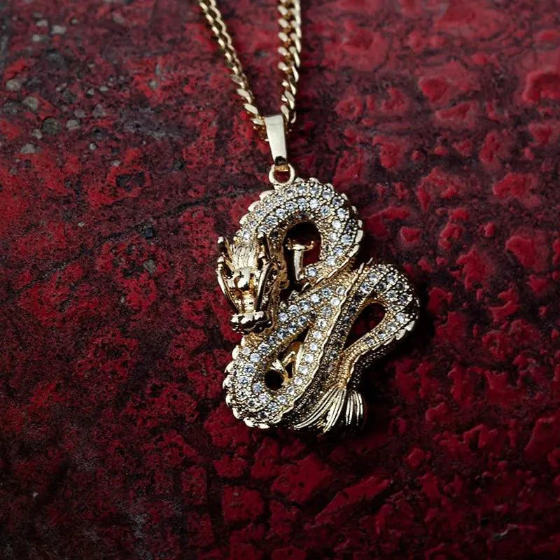 Elegant Gold Zircon Dragon Pendant - MANDOTOS