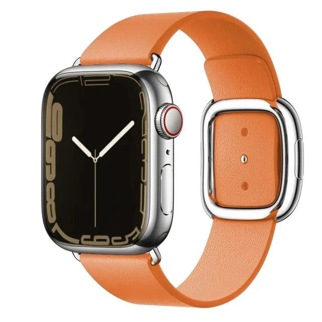 Elegant leather strap by MANDOTOS, featuring smooth brown leather with subtle stitching details, suitable for watch or accessory.