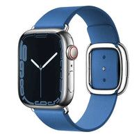 Elegant leather strap by MANDOTOS featuring smooth, high-quality leather and sturdy metal buckle for versatile style and durability.