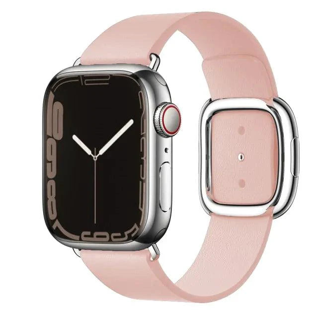 Elegant leather strap by MANDOTOS featuring smooth textured leather and adjustable buckle for stylish accessory use.