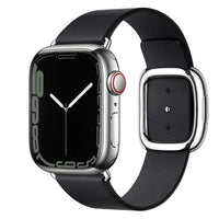 Elegant leather strap by MANDOTOS with detailed stitching and smooth finish, suitable for watches or accessories.