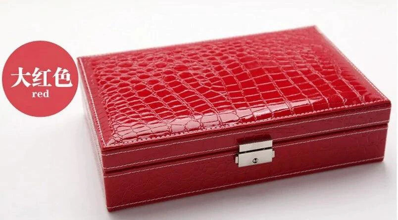 Elegant leather vanity case by MANDOTOS with a sleek design, featuring a secure clasp and spacious interior for beauty essentials.