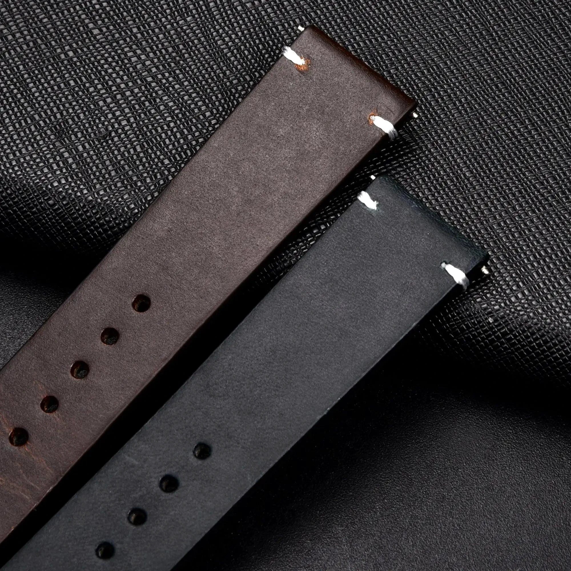 Elegant leather watch band by MANDOTOS featuring smooth craftsmanship and classic design, suitable for men's and women's watches.