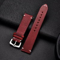 Elegant leather watch band by MANDOTOS featuring smooth brown leather and classic stitching for a sophisticated look.