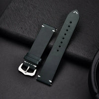 Mandotos elegant leather watch band featuring smooth brown leather and classic stitching for a sophisticated look.