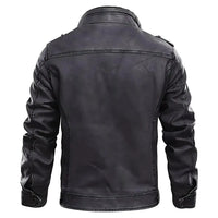 Mandotos elegant premium leather jacket shown on a model, featuring a sleek design and classic collar for a stylish look.