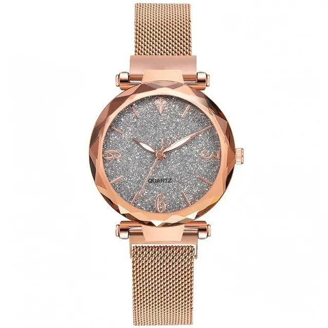 Elegant rose gold MANDOTOS timepiece with a sleek design and matching rose gold band, showcasing its stylish watch face.