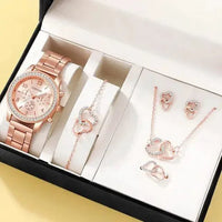 Elegant rose gold watch ensemble by MANDOTOS featuring a stylish watch with matching accessories on a white background.