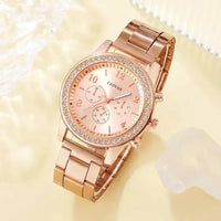 Elegant rose gold watch ensemble by MANDOTOS featuring a stylish timepiece with matching accessories on a neutral background.