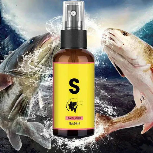 Mandotos Elite Angler's Liquid Bait in a clear bottle with a red cap, designed for attracting fish during fishing.