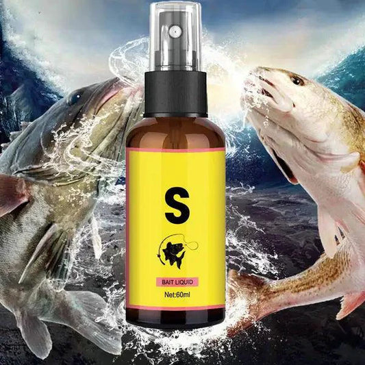 Mandotos Elite Angler's Liquid Bait in a clear bottle with a red cap, designed for attracting fish during fishing.