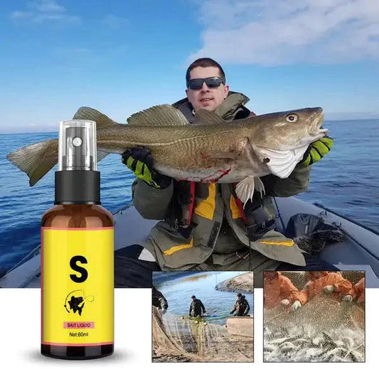 Mandotos Elite Angler's Liquid Bait in a clear bottle with a black cap, designed for fishing and attracting fish effectively.