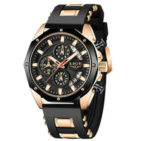 Mandotos Elite Silicone Sports Chronometer displaying digital time and stopwatch functions on a black silicone wristband