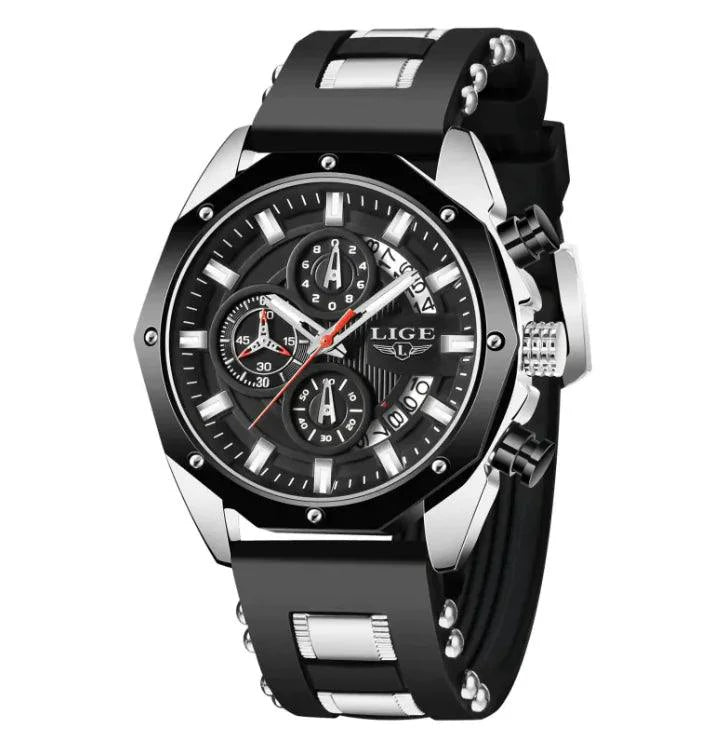 Mandotos Elite silicone sports chronometer with digital display, black strap, and durable design for athletic timing and workouts.