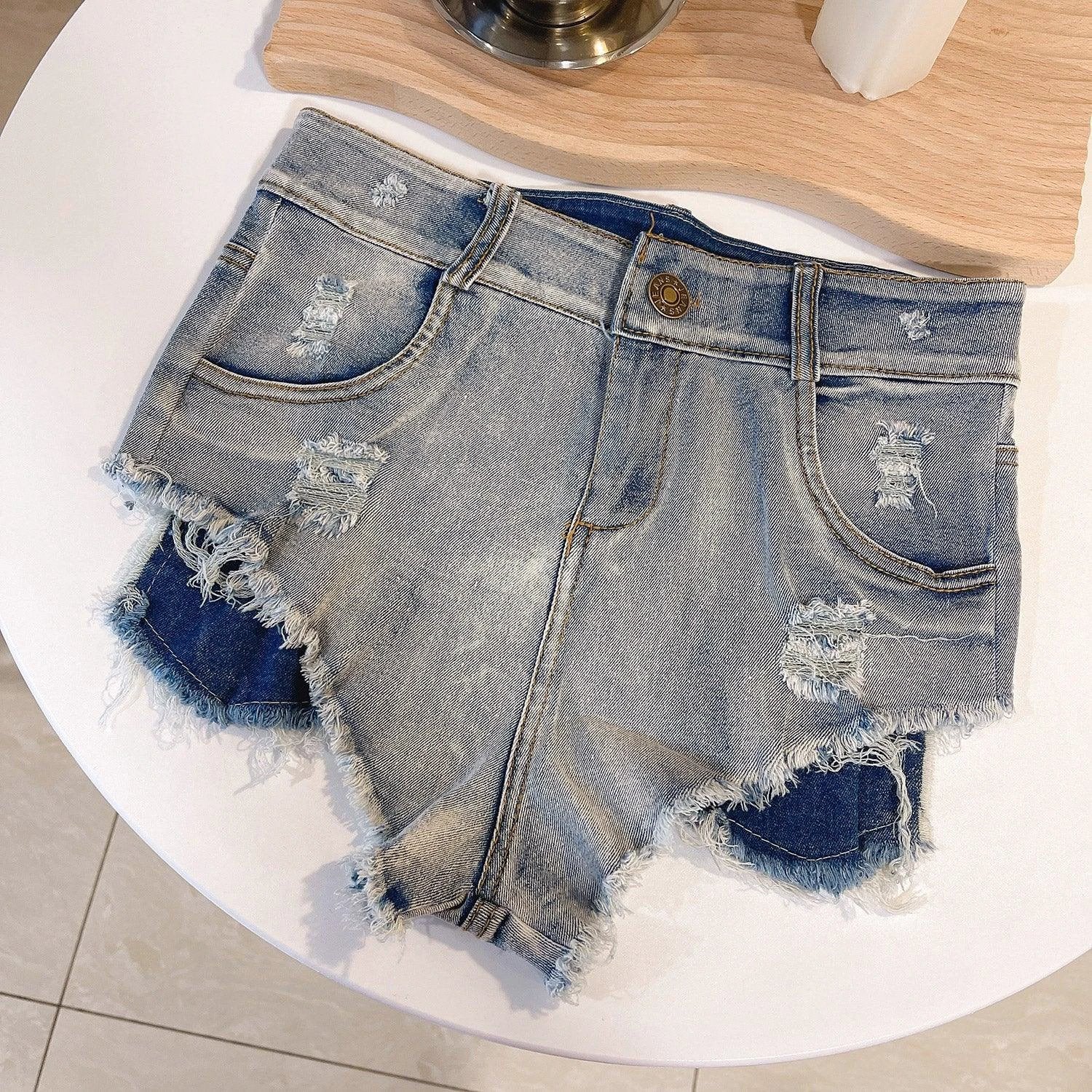 European Chic High Waist Light-Colored Raw Hem Jeans - MANDOTOS