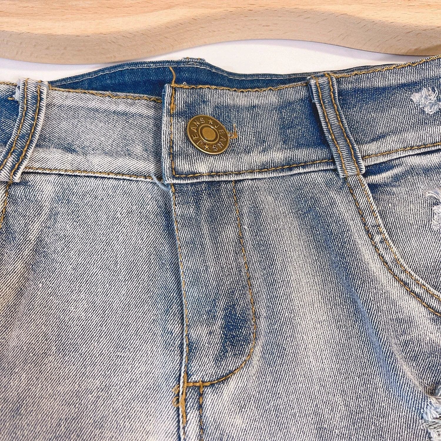 European Chic High Waist Light-Colored Raw Hem Jeans - MANDOTOS
