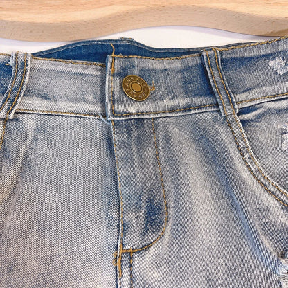 European Chic High Waist Light-Colored Raw Hem Jeans - MANDOTOS