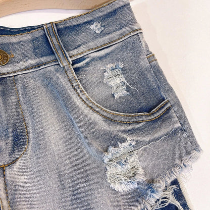 European Chic High Waist Light-Colored Raw Hem Jeans - MANDOTOS