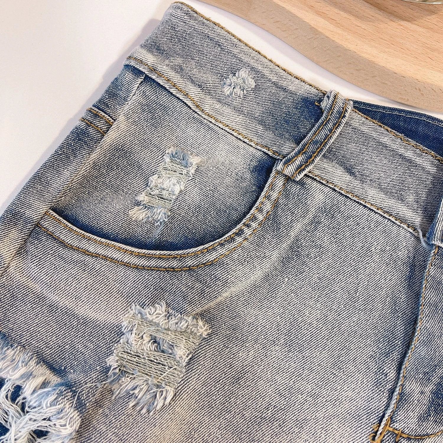 European Chic High Waist Light-Colored Raw Hem Jeans - MANDOTOS