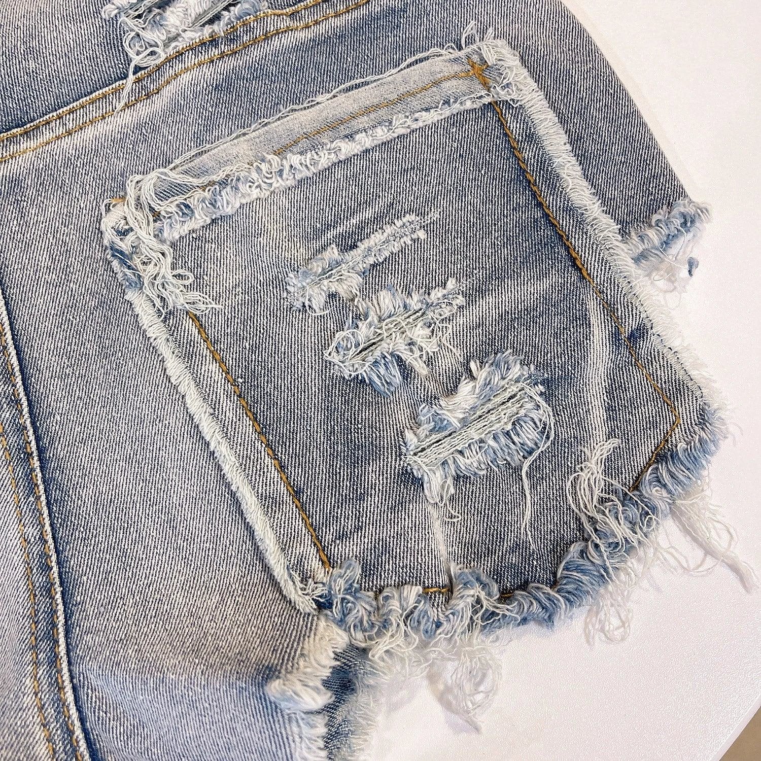 European Chic High Waist Light-Colored Raw Hem Jeans - MANDOTOS
