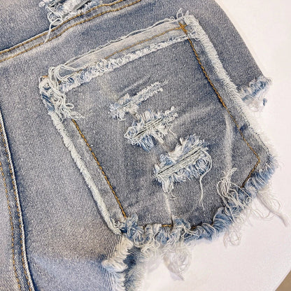 European Chic High Waist Light-Colored Raw Hem Jeans - MANDOTOS