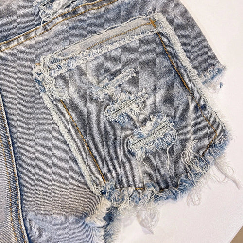 European Chic High Waist Light-Colored Raw Hem Jeans - MANDOTOS