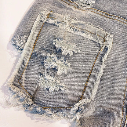 European Chic High Waist Light-Colored Raw Hem Jeans - MANDOTOS
