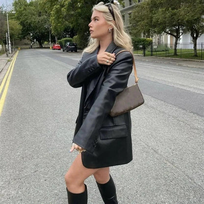 Farah Faux Leather Blazer - MANDOTOS