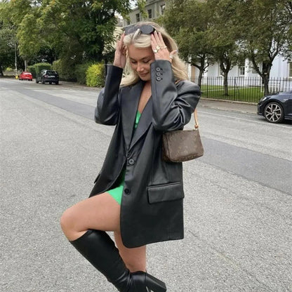 Farah Faux Leather Blazer - MANDOTOS