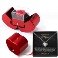 Mandotos red apple-shaped jewelry box with artificial rose and necklace, ideal for Christmas, Mother's Day, or Valentine's Day gifts.