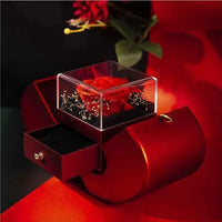 Mandotos red apple-shaped jewelry box with artificial rose and necklace, ideal for Christmas, Mother's Day, or Valentine's Day gifts.
