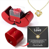 Mandotos red apple jewelry box with artificial rose, perfect for necklaces, ideal as Valentine's Day or Mother's Day gift.
