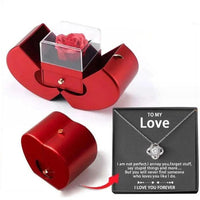 Mandotos red apple-shaped jewelry box with artificial rose, perfect for necklaces and gifts for girls, Mother’s Day, or Valentine's Day