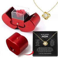 Mandotos red apple-shaped jewelry box with artificial rose and necklace, perfect for Christmas, Mother's Day, and Valentine's Day gifts.